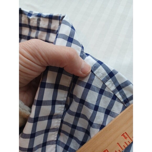 J. Crew x Thomas Mason navy gingham shirt womens 2 classic preppy buttonup flaw - Picture 7 of 9